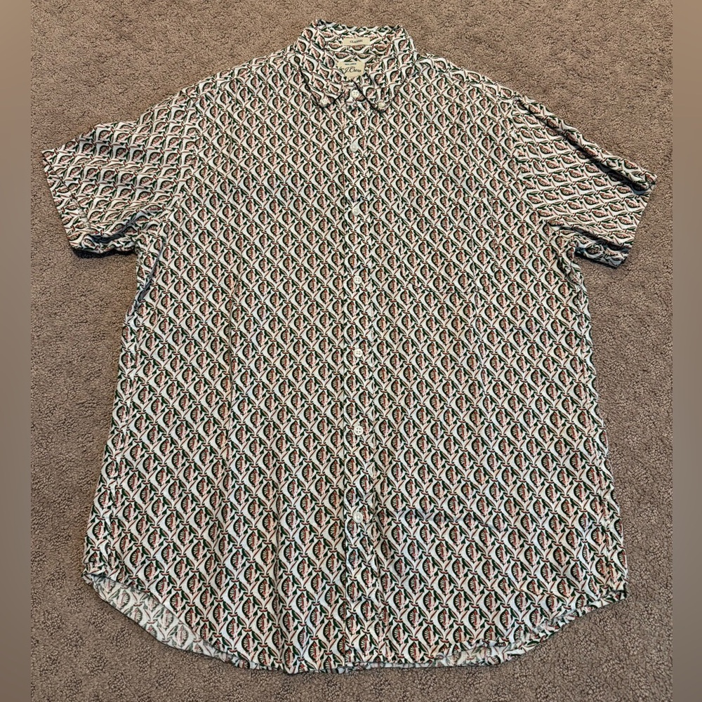 J. Crew 100% Linen Floral Shirt Sleeve Button Down Mens Medium Classic Fit